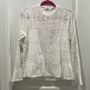 Zara White Embroidered Peplum Blouse